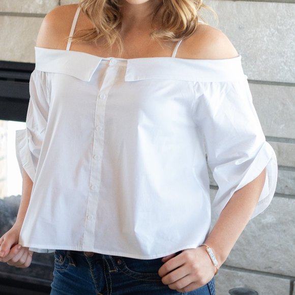 White Top with Cold Shoulders - Picture 1 of 4